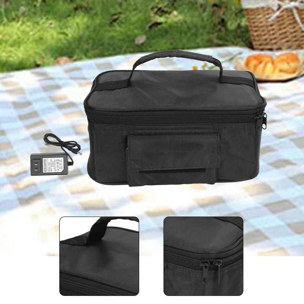 Heated Lunch Box Thermal Bag with Zipper, Mini Personal Microwave, Water Resistant for Home Office, Food Warmer, Black
