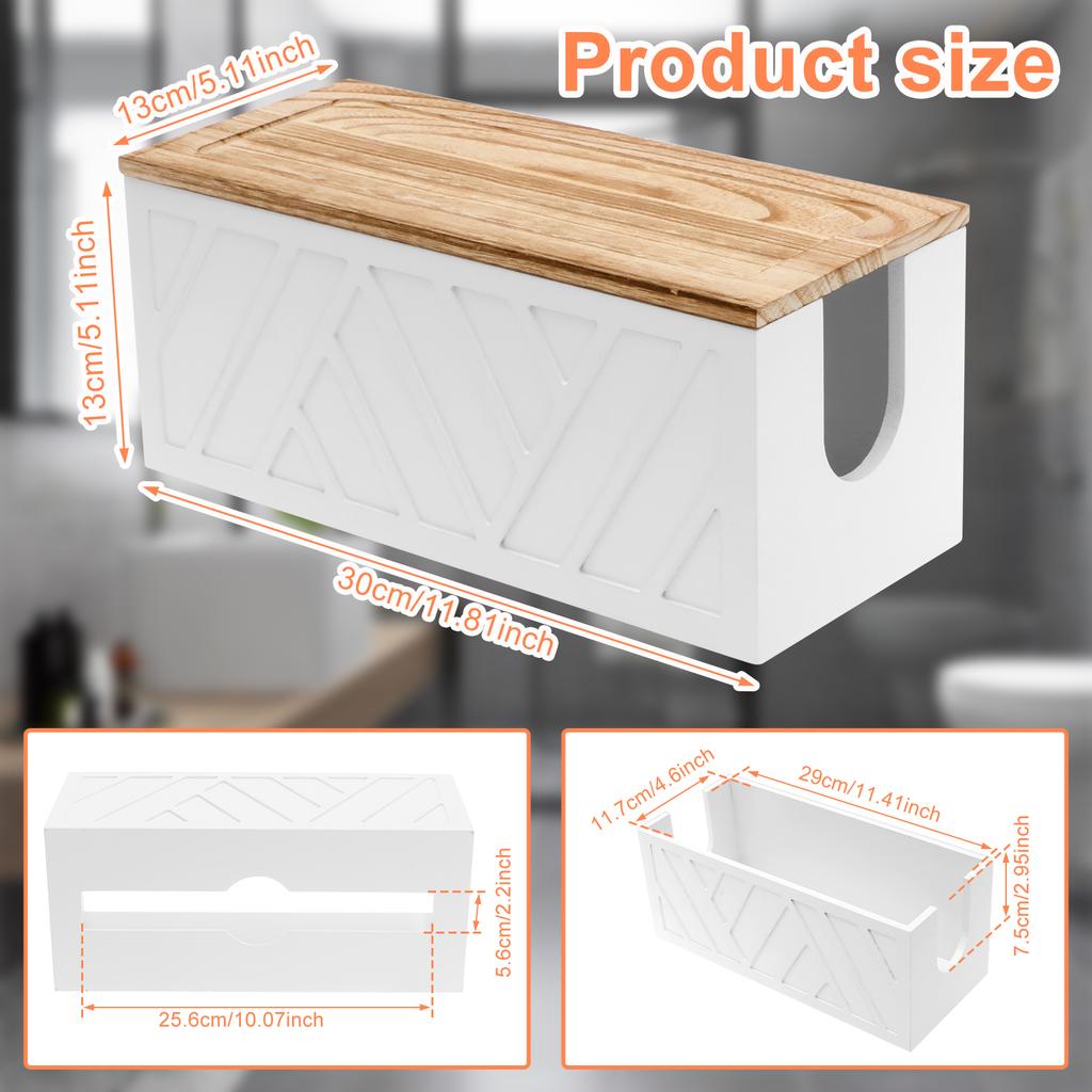 Wooden Paper Towel Holder Wall Mount, Bathroom Kitchen Organizer with Detachable Lid, Rustic Tissue Roll Dispenser