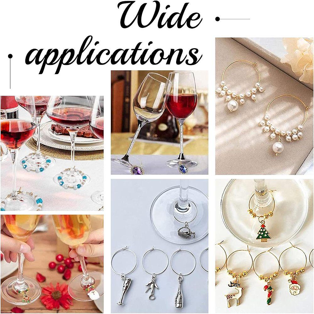 100Pcs 2 Colors 316 Surgical Stainless Steel Wine Glass Charms Rings Hoop Earring Findings for Hoop Earrings Golden & Stainless Steel Color