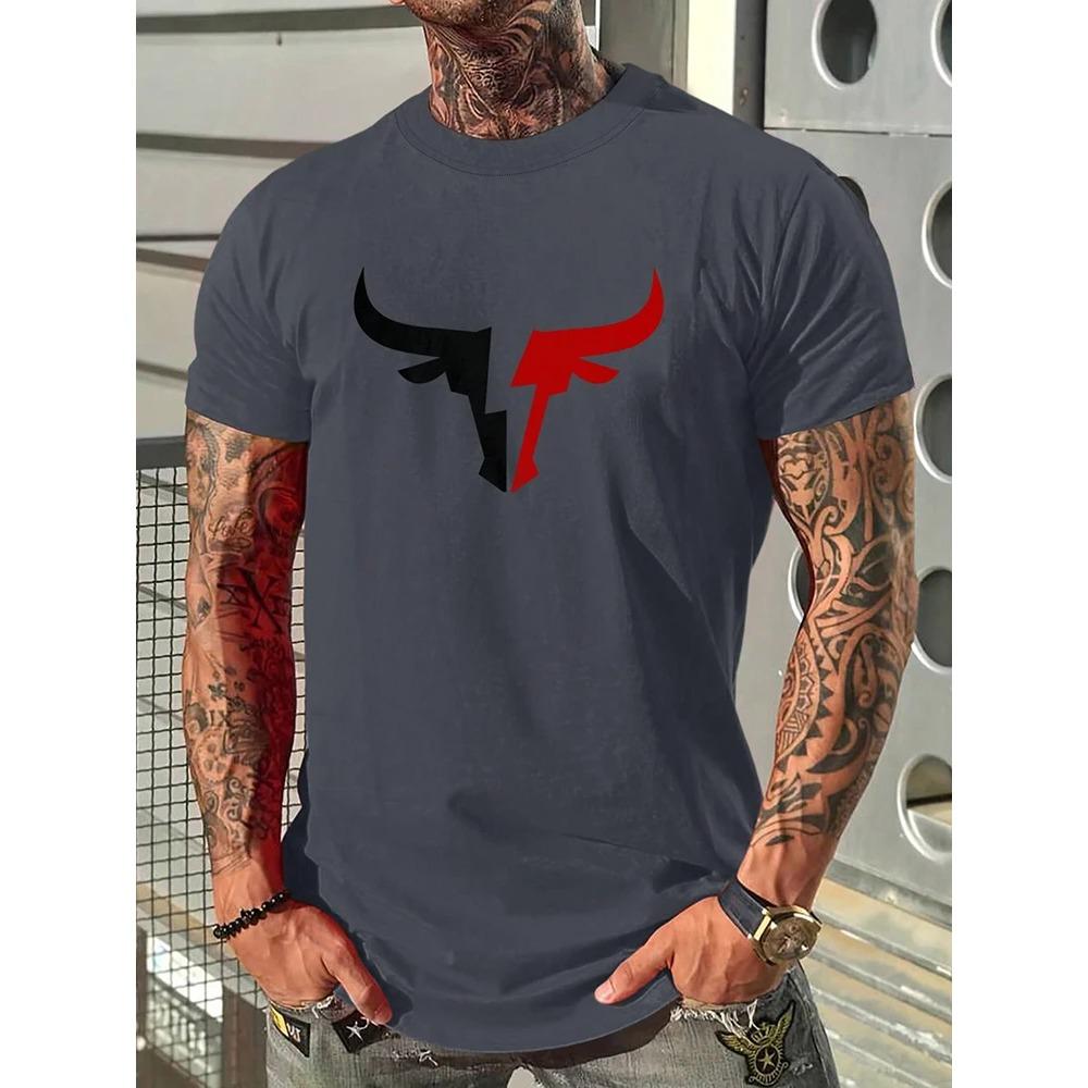 Summer Daily Casual Outdoor Street Short-sleeved Top Fashion 3D Bull Head Print Men's T-shirts