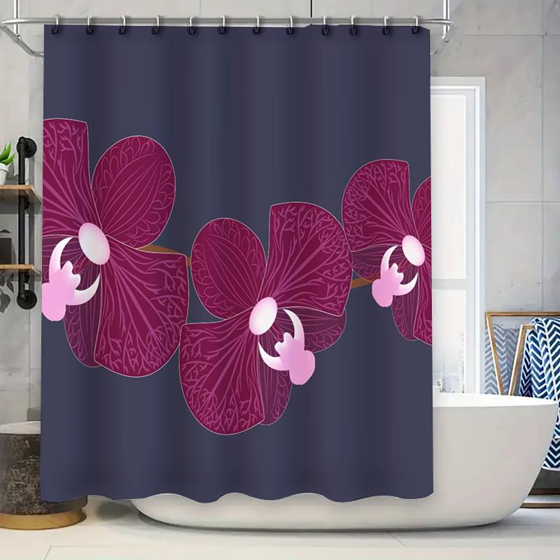 

Luxury Purple Orchid Shower Curtain Waterproof Bathroom Decorations Fabric Shower Curtains For Home Decoration Dark Navy Color, W60H190(CM)-1 Pcs