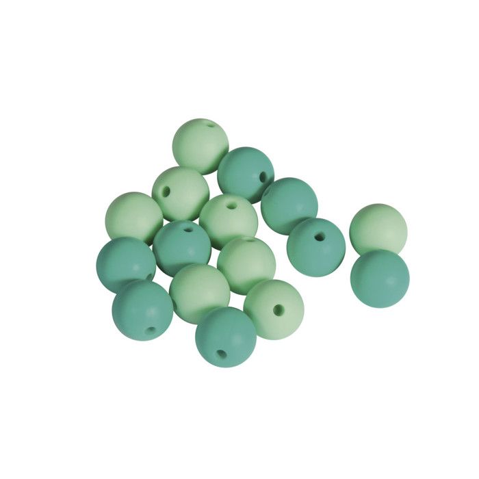 Perles en silicone, 12mm ø, tons menthe, 16 pces