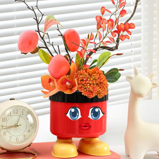 Cute Cartoon Pen Holder with Feet Large Capacity Round Desktop Organizer for School Office Supplies Decorative Desk Storage Box