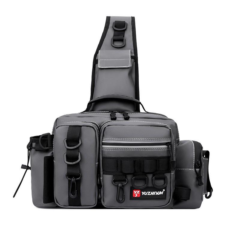 Multi-Compartment Fishing Waist Pack With Rod Holder Waterproof Nylon Tackle Bag Freshwater Saltwater Lure