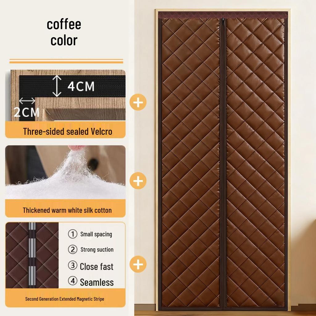 Winter Cotton Waterproof Door Curtain - Punch-Free, Windproof, Warm, Thickened, Magnetic Partition for Air Conditioning