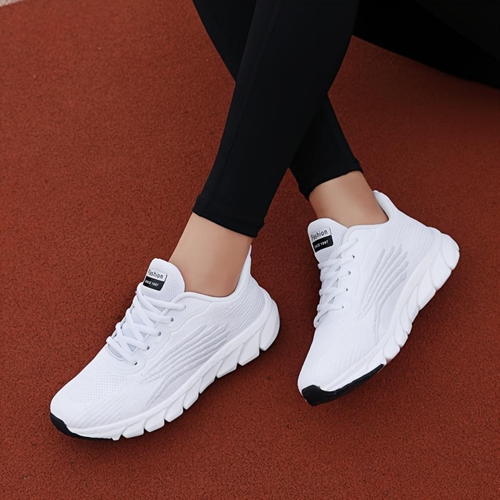 Unisex White Sports Shoes, Mesh Breathable Lightweight Running Shoes, Soft Soled Casual Walking Shoes