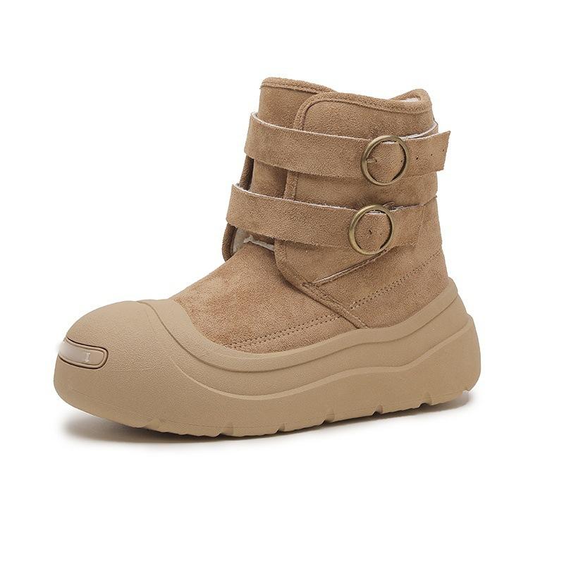Thick-soled snow boots, new winter velvet thickened warm retro buckle with big head cotton boots