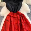 Elegant Women Contrast Color High Waist Evening Dress Beautiful Chic Jacquard Waist-cinching A-line  Spring New Women DRESS