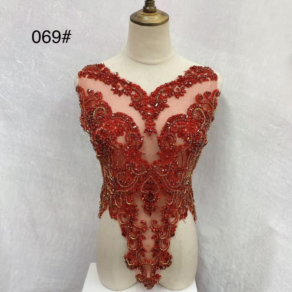 Rhinestone Tassel Dark Purple Beaded Lace Fabric with Motif Rhinestones Flower Shape Embroidery Trim for Wedding Dress