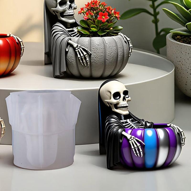 Reusable Skull Pumpkin Flower Pot Silicone Mould Ideal For Concrete Planter Art And Home Garden Decoration