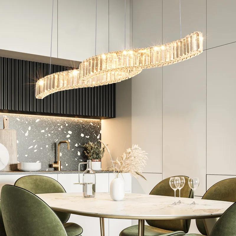 Modern Luxury Restaurant Chandelier Crystal Strip Chandelier Creative Living Room Dining Table Lamps for Room Ceiling Chandelier
