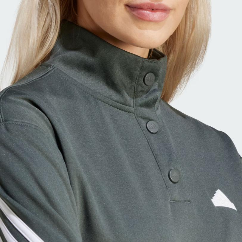 Adidas Iconic Wrapping Track Jacket American Vintage Half-Zip Sports Casual Long Sleeve Striped Logo Print Sweatshirt Women Jackets Green IT4825