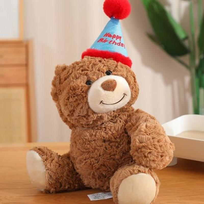 Lotvic Teddybär Plüschtier 30cm mit Geburtstagshut, Weiches Stofftier Kuscheltier für Mädchen Jungen Kinder Party Weihnachten Geburtstagsgeschenk