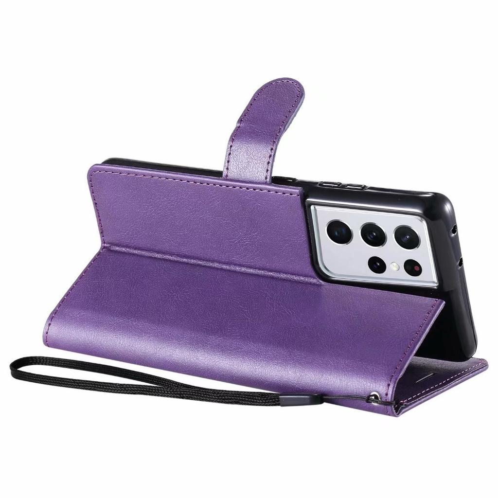 Suitable for Samsung S21 plus mobile phone leather case A02S solid color leather pattern card wallet holder protective case A52