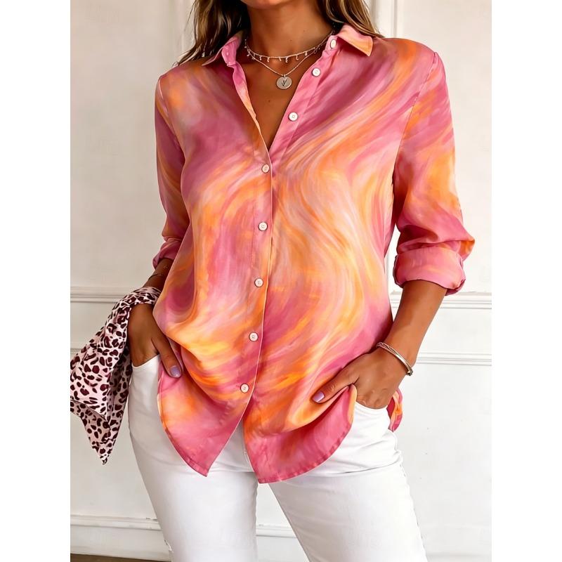 Women's Long Sleeve Marble Print Button Down Casual Shirt Elegant Daily Blouse Tops In Black White for Spring Summer