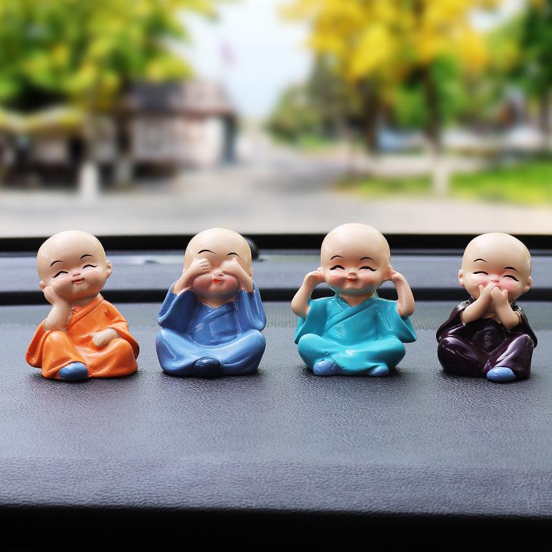 Shaking Head Monk Car Ornament Set - Cute Interior Decoration for Men and Women