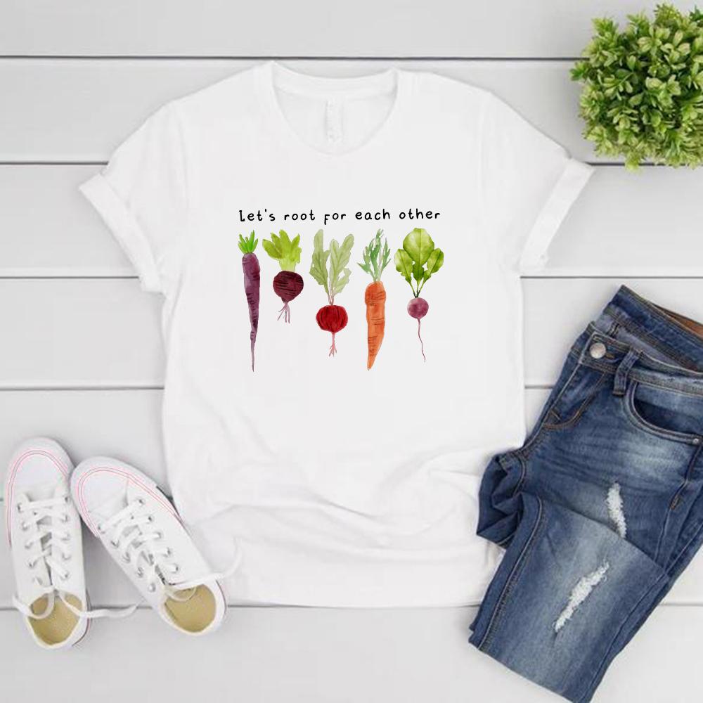 Lets Roots for Each Other Vegetable T-Shirt Uplifting T Shirt Unisex Short Sleeve Tshirt Vintage Gardening Tee Retro Women Tops