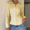 Blouses & Shirts - Spring Autumn Women's Vertical Striped French Long Sleeve Shirt, Design Sense Slim Waist Fitted Blouse Women, Crossborder Top