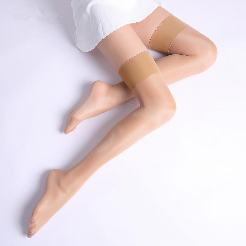 12D Sexy Transparent Stockings Women Wide Rib Top Cuff Nylon Stockings Candy Color Over Knee Socks Thigh High Oil Shiny Medias