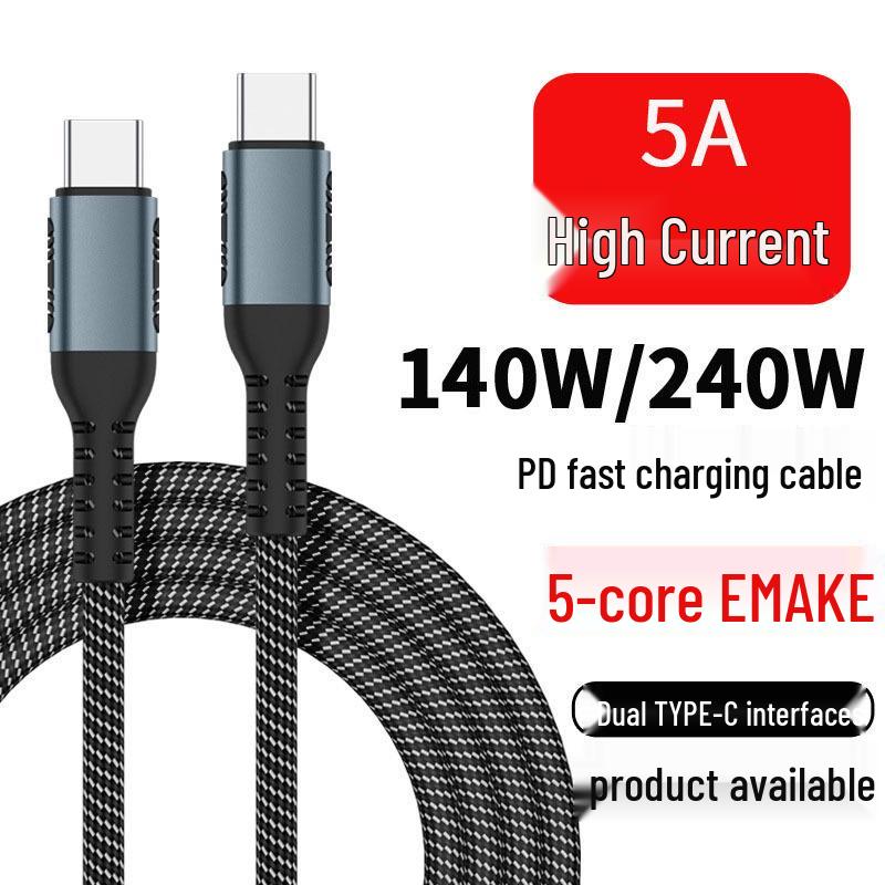 240W PD Fast Charging C-to-C Cable, Male-to-Male, 100W Charging, 5A Data Transfer, Type-C.