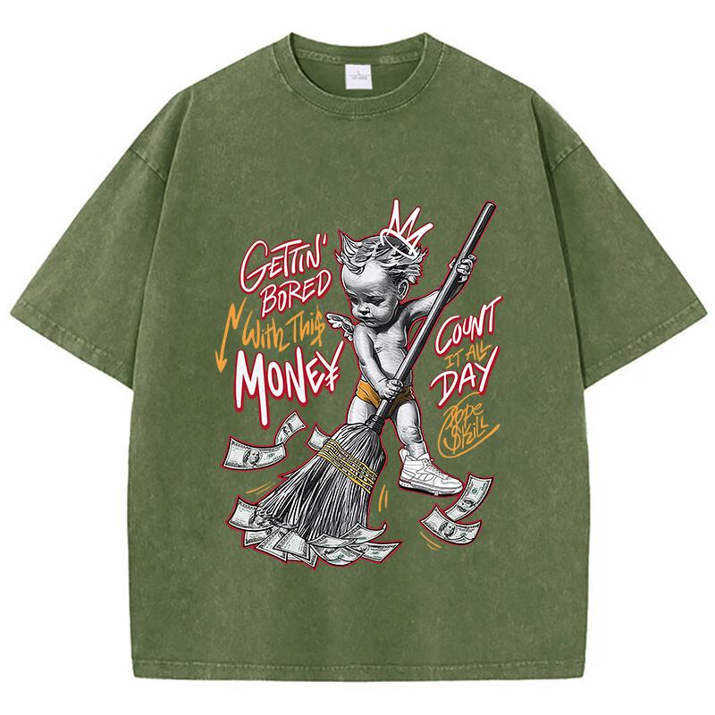 

Cotton Woman Acid Wash TShirts Gettin Bored With This Money Prints Tops Oversize Comfortable Crewneck Tee Shirts Casual Clothes S