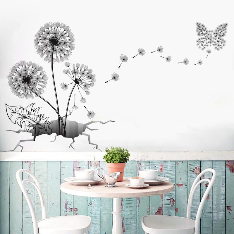 3D Dandelion Butterfly Wall Stickers Living Room Bedroom Children Room Decoration Wallpaper