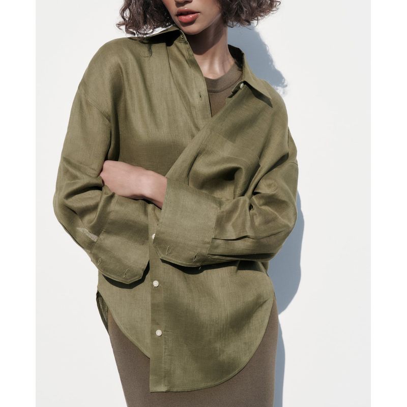 Za Spring/Summer New Style White Sun Protection Shirt Lapel Loose Breasted Single Pocket Linen Shirt 8372036