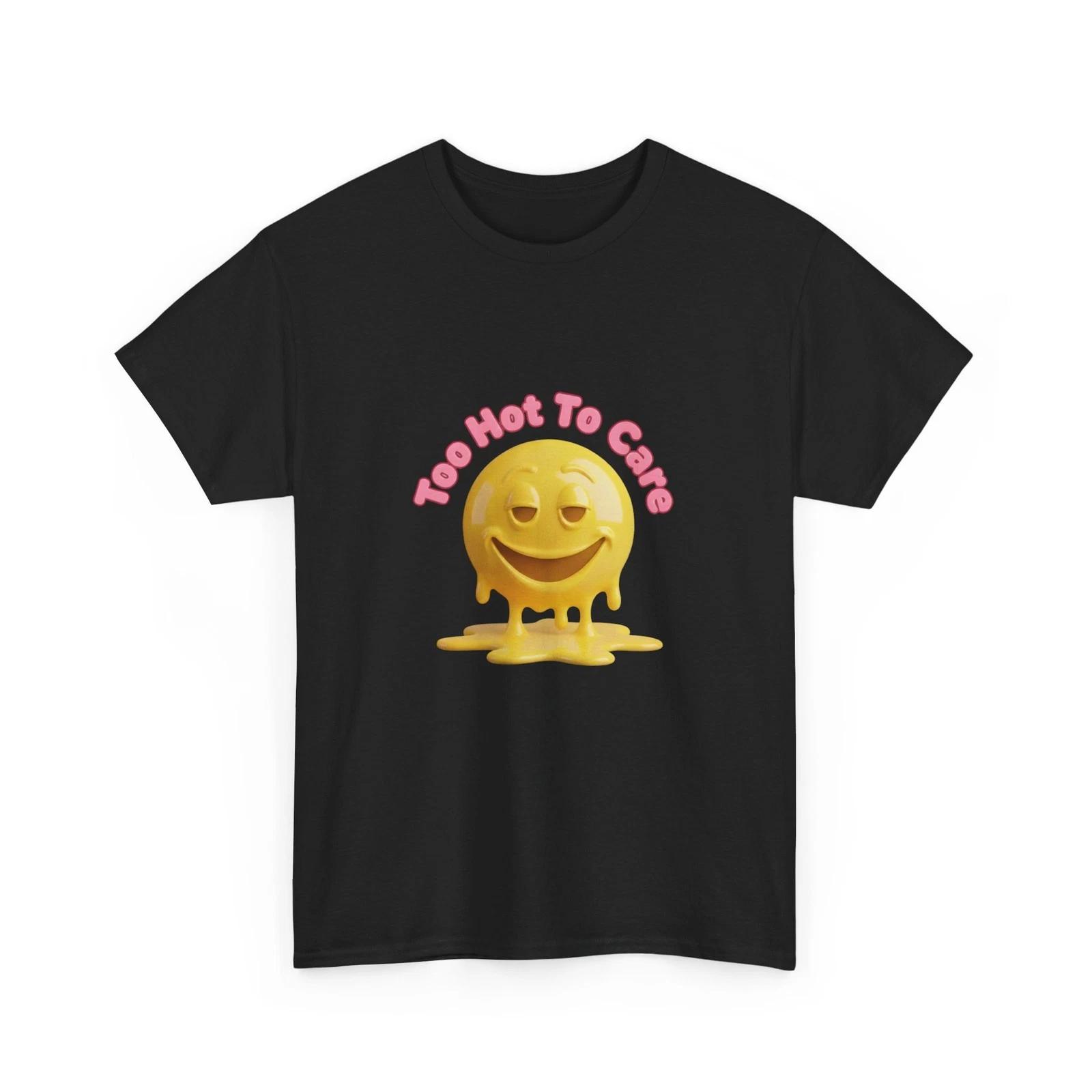 Too Hot To Care Smiley Melt T-Shirt | Melting Emoji Graphic Tee, Funny T-Shirt XL