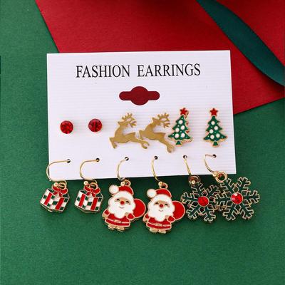 Set of 6 Christmas Earrings: Tree, Santa, Snowflake & Elk Designs for Women