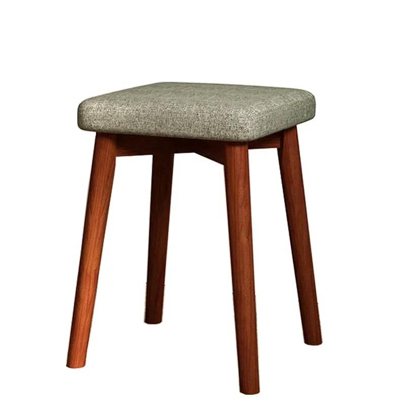 Solid Wood Fabric Stool - Small Bench for Living Room, Sofa Ottomans & Shoe Changing