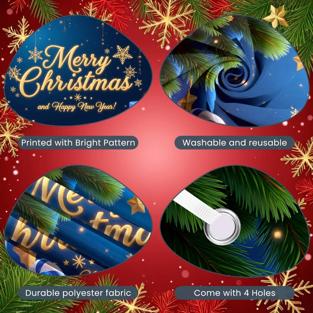 Happy New Year Banner Gold Letters Merry Christmas Banner New Year Banner Snowflakes Christmas Decoration For Mall Decoration