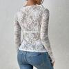 Women Tops V-Neck Long Sleeve Hollow Embroidery Lace Design Pullover Tops Pure Color Slim Fit Mesh Detail Blouse Daily Wear