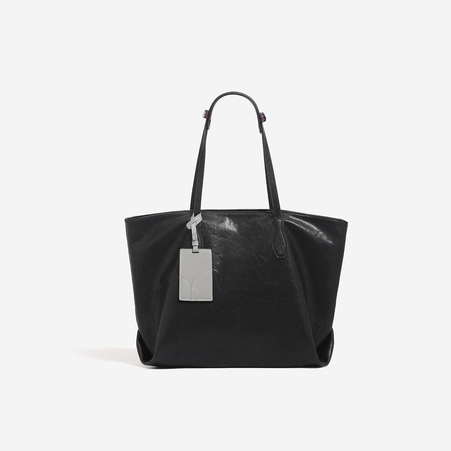 

Upgraded Soft Leather Tote Bag with Card Tags for Women s New High-capacity Commuting Korean Version Versatile Student Class Shoulder Bag чёрный