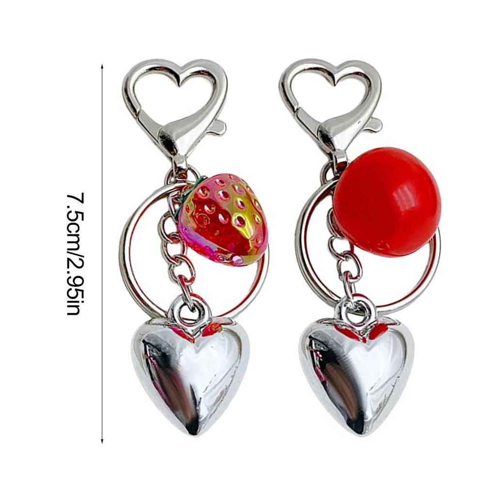 Elegant Strawberry Heart Key Chain Adornment Stylish Keyring Pendant Fashionable Bag Charm Jewelry for Women and Girls