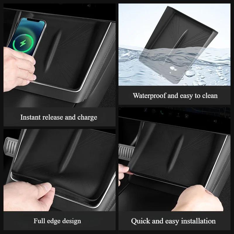For Tesla Model Y Juniper 2025 2026 Car Wireless Charging Pad Center Console Anti Slip Silicone Mat For Tesla Car Accessories