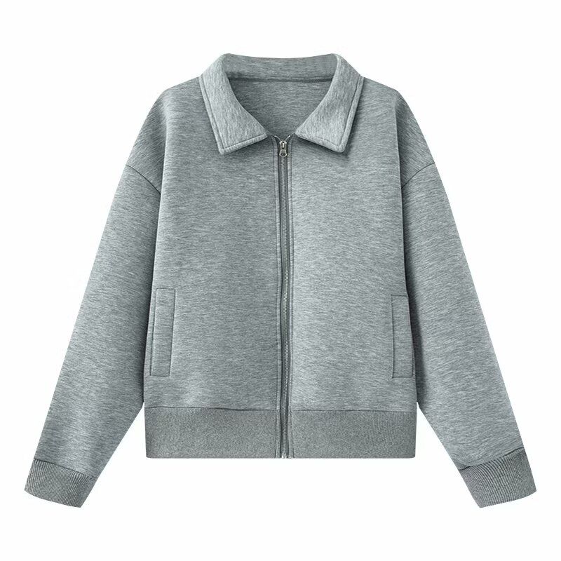 

Kaslead New Women clothes Western Style Fashion Simple and Versatile Bomber jacket Outerwear Grey L