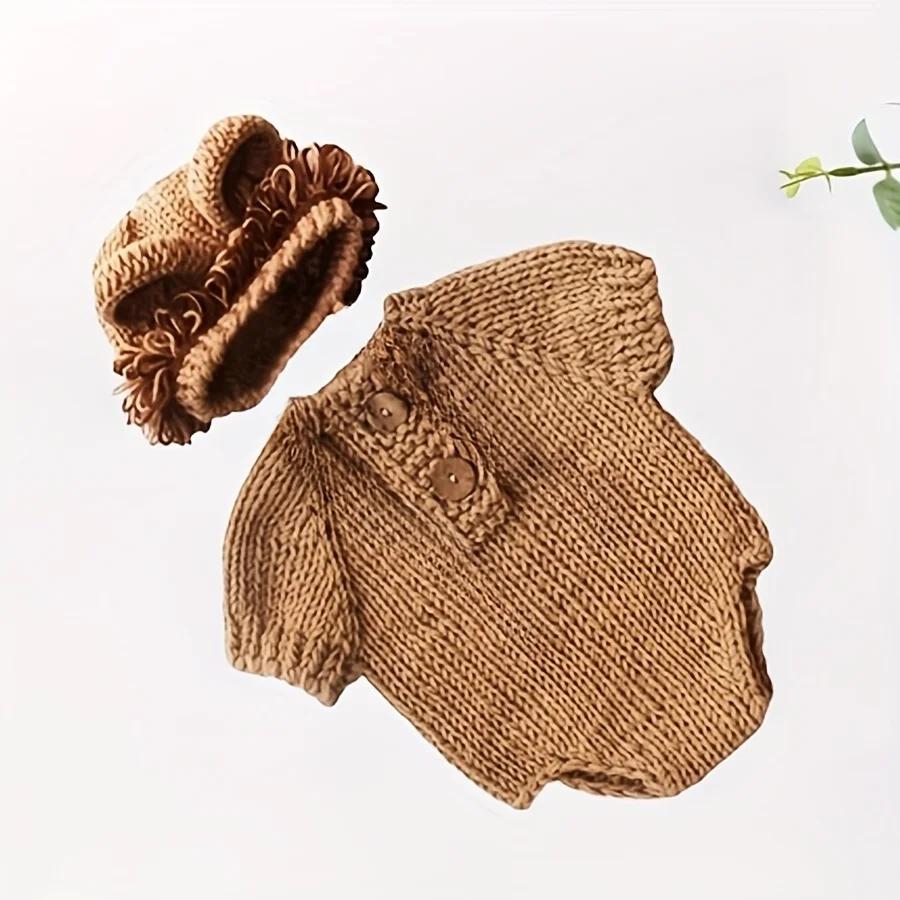 

Newborn Photography Props Set Soft Crochet Knitted Lion Hat Short-Sleeved Romper Cute Photo Decoration & Ideal Baby Gift Other