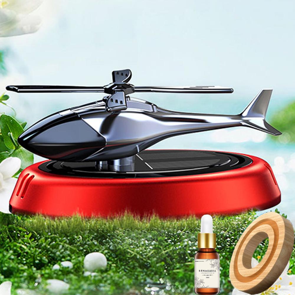 Solar Powered Rotation Helicopter Solar Aromatherapy Car Air Freshener Alloy ABS Wooden Fragrance Auto Aroma Diffuser