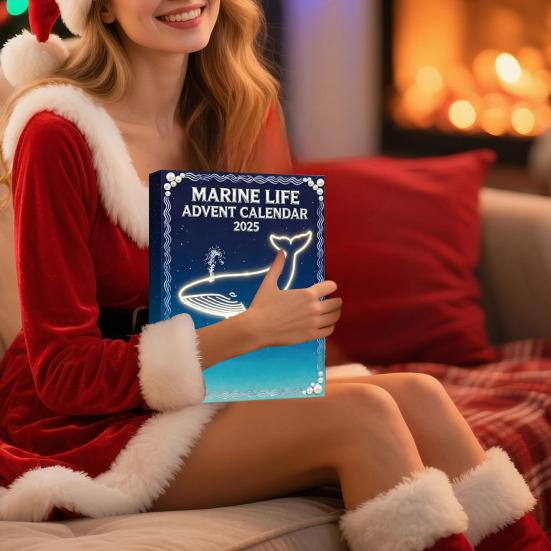 Ocean Life Advent Calendar 2025 24 Days Acrylic Underwater Themed Ornaments Christmas Countdown Box for Entertainment Parties