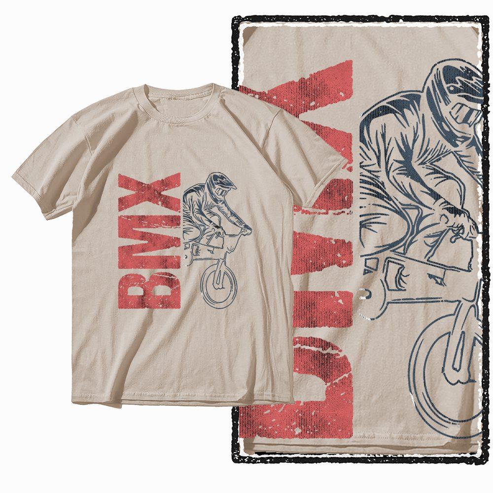 G47 Beige Vintage Streetwear Cotton  Men's BMX Bicycle Printed Graphic T-shirt |  Big Size Cool O-neck Men's Tee Tshirt