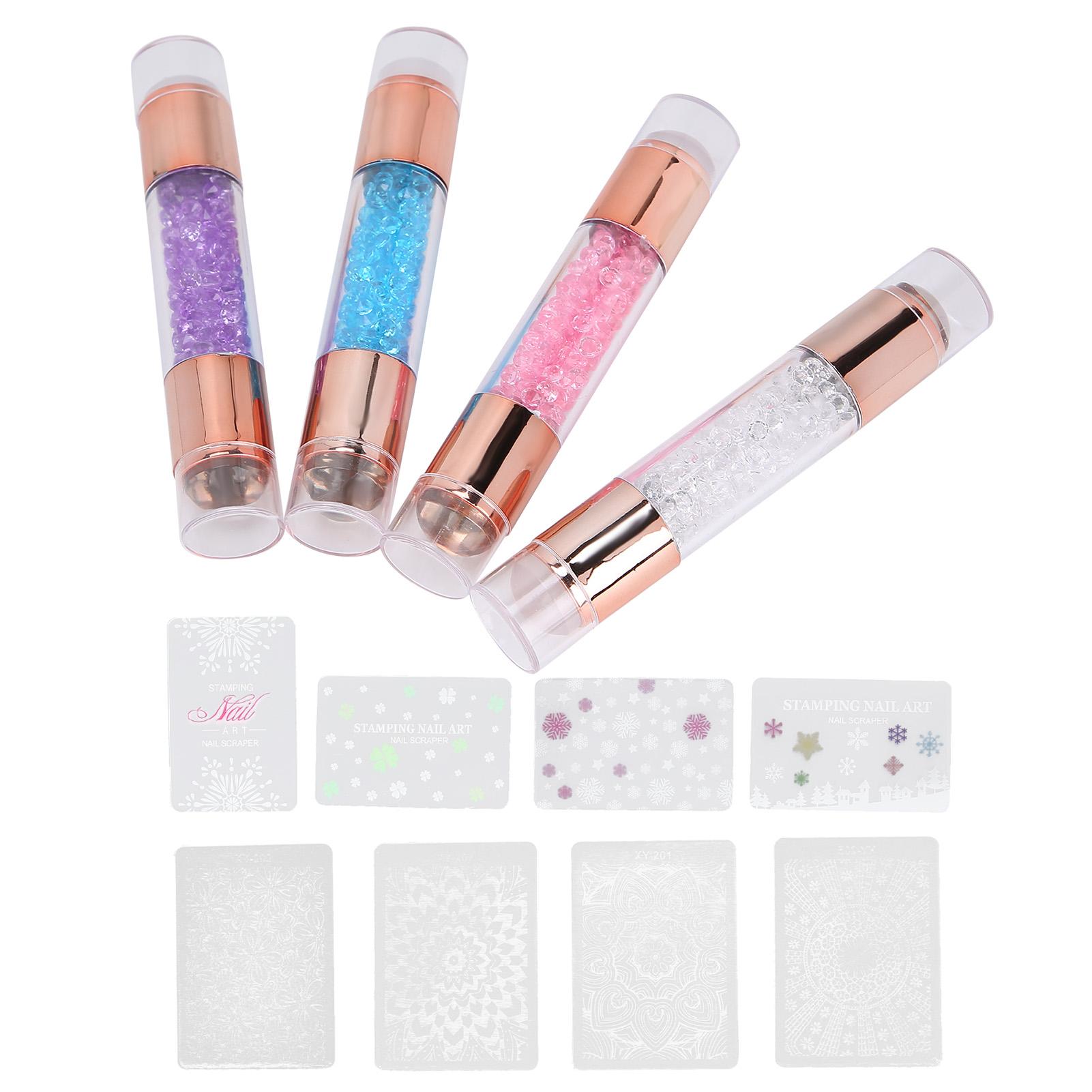 

4Sets Manicure Art Stampers Silicone Stamp Pens Double Ended W/Nail Seal Plate for Home Nail Salon