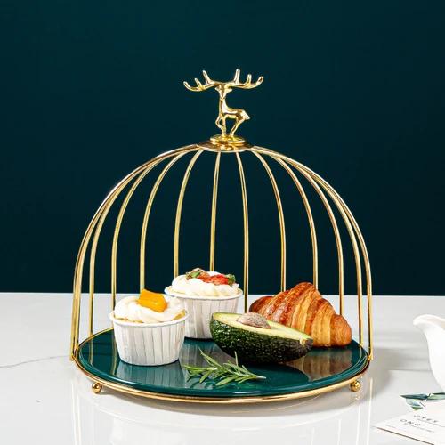 Wrought Iron Ceramic Cake Stand Multi-layer Fruit Plate Snacks Tray Dessert Plate Cake Pan Elk Display Stand Decorative Plates