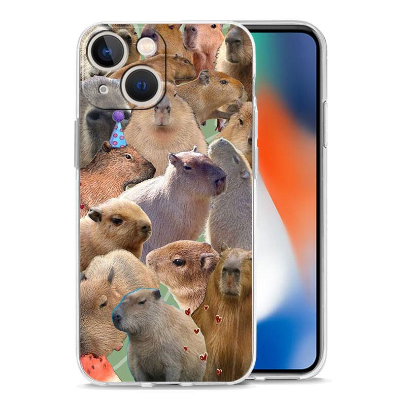 Cute Capybara Luxury Transparent Phone Case For iPhone 15 16 14 13 12 11 Pro Max XS X XR SE 7 8 Plus Clear Lens Protect Cover