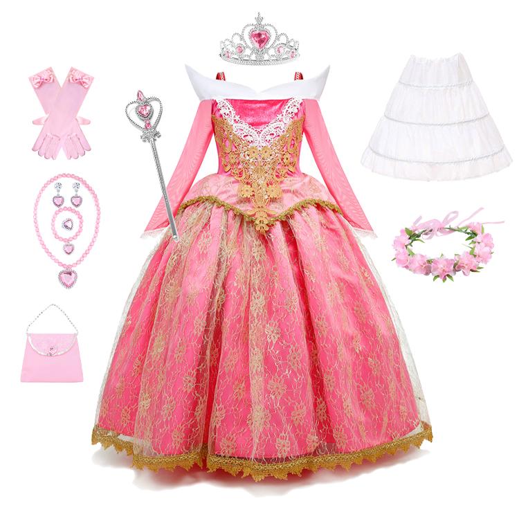 Mädchen Dornröschen Aurora Prinzessin Halloween Cosplay Kleid Schulterfrei Kindergeschenk Karnevalsparty Ausgefallene Prinzessinnenkleidung