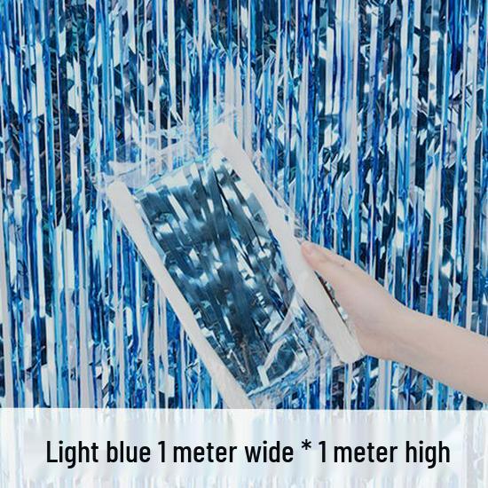 

Золота та срібна дощова завіса з китицями - Декорація для весілля, дня народження або вітальні з синьою стрічкою