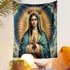 Holy Virgin Mary with Golden Halo Patterned Tapestry Decorative Wall Hanging, Home Bedroom Living Room Decor