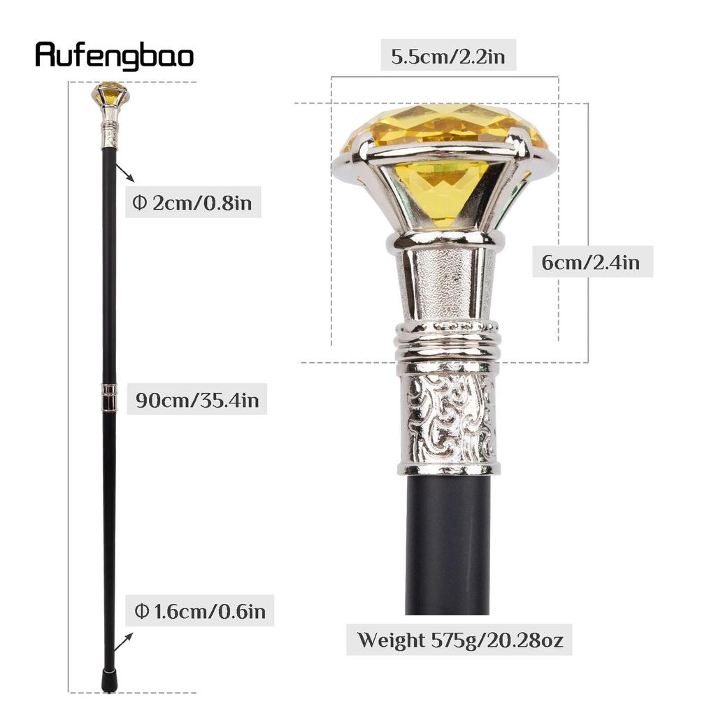 Gelber Diamant Typ Weiß Gehstock Mode Dekorative Gehstock Gentleman Elegant Cosplay Stock Knauf Krummstab 93cm