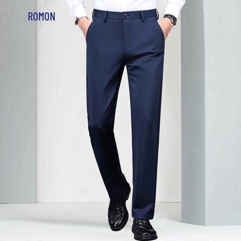 Romain Men's Straight Fit Elastic Anti-Wrinkle Casual Trousers