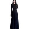 Elegant Black Long-Sleeve A-Line Dress - Autumn/Winter 2026 French Slim Fit Women's Fashion