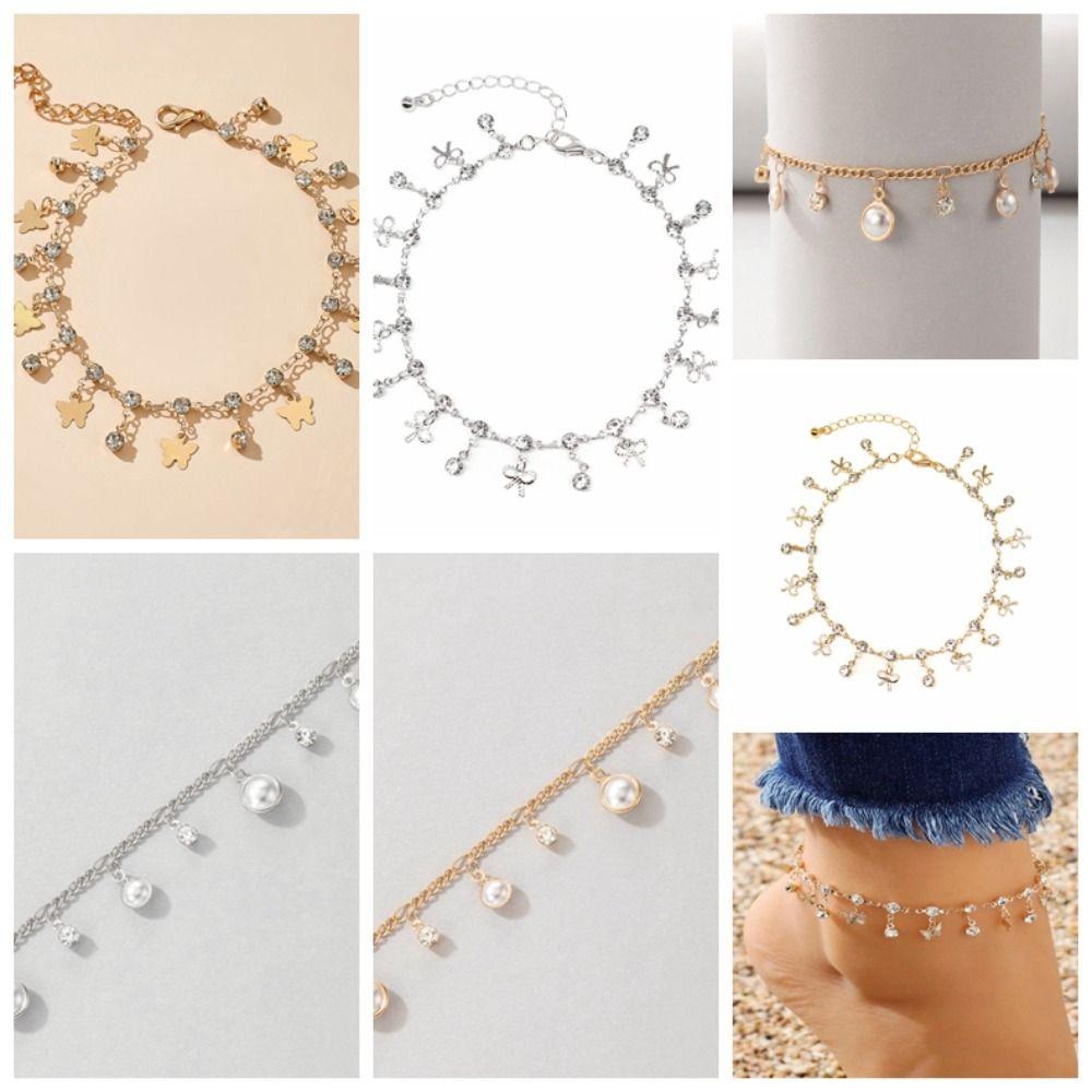 

Boho Rhinestone Butterfly Pendant Anklet Bow Classic Travelling Souvenir silver-d